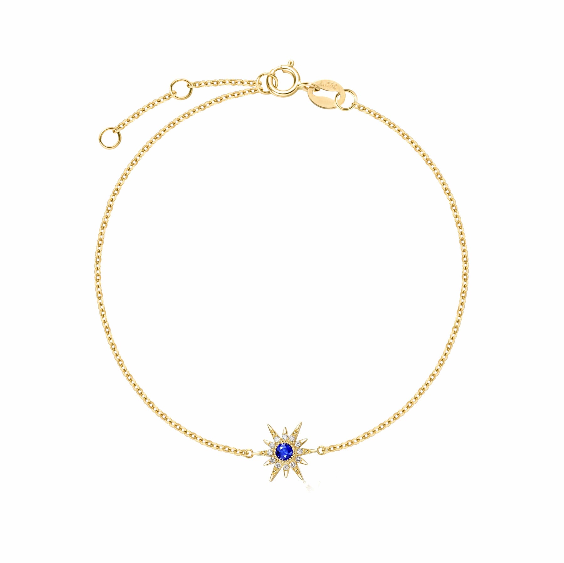 "Golden Burst" 18K Yellow Gold Blue Sapphire Star Bracelet