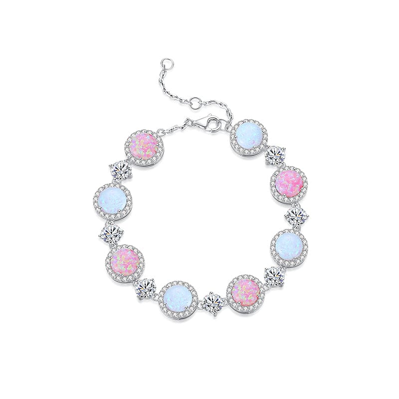 "Wishing On A Star" Sterling Silver Halo Setting Created White and Pink Opal Multiple Stones Station Chain Bracelet For Her