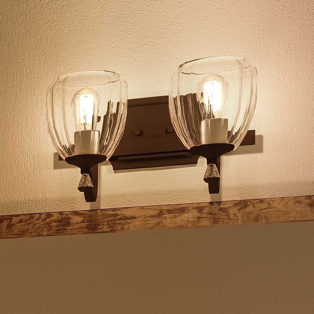 UHP2031 Crystal Bathroom Vanity Light, 7.5"H x 14"W, Olde Bronze Finish, Ravenna Collection