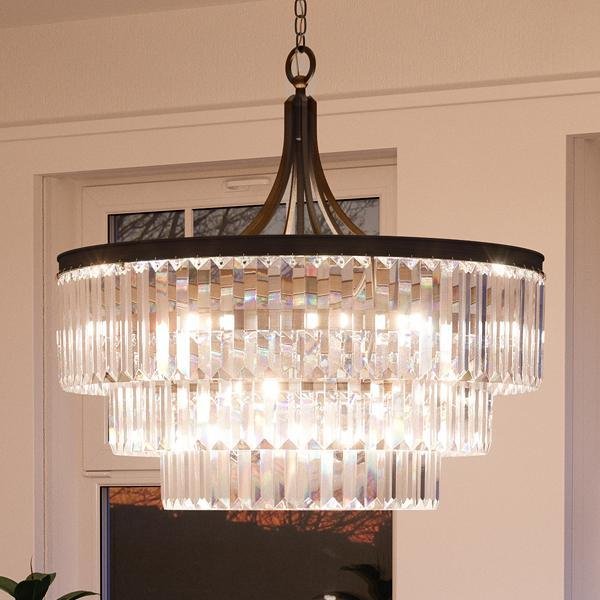 UHP2464 Crystal Crystal Chandelier, 29-1/4"H x 28"W, Olde Bronze Finish, Lille Collection