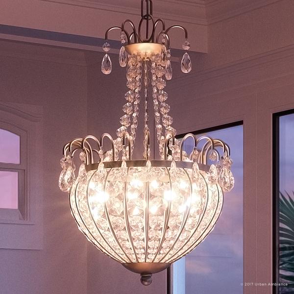 UQL2360 Crystal Chandelier, 22"H x 12"W, Polished Silver Finish, Charlotte Collection