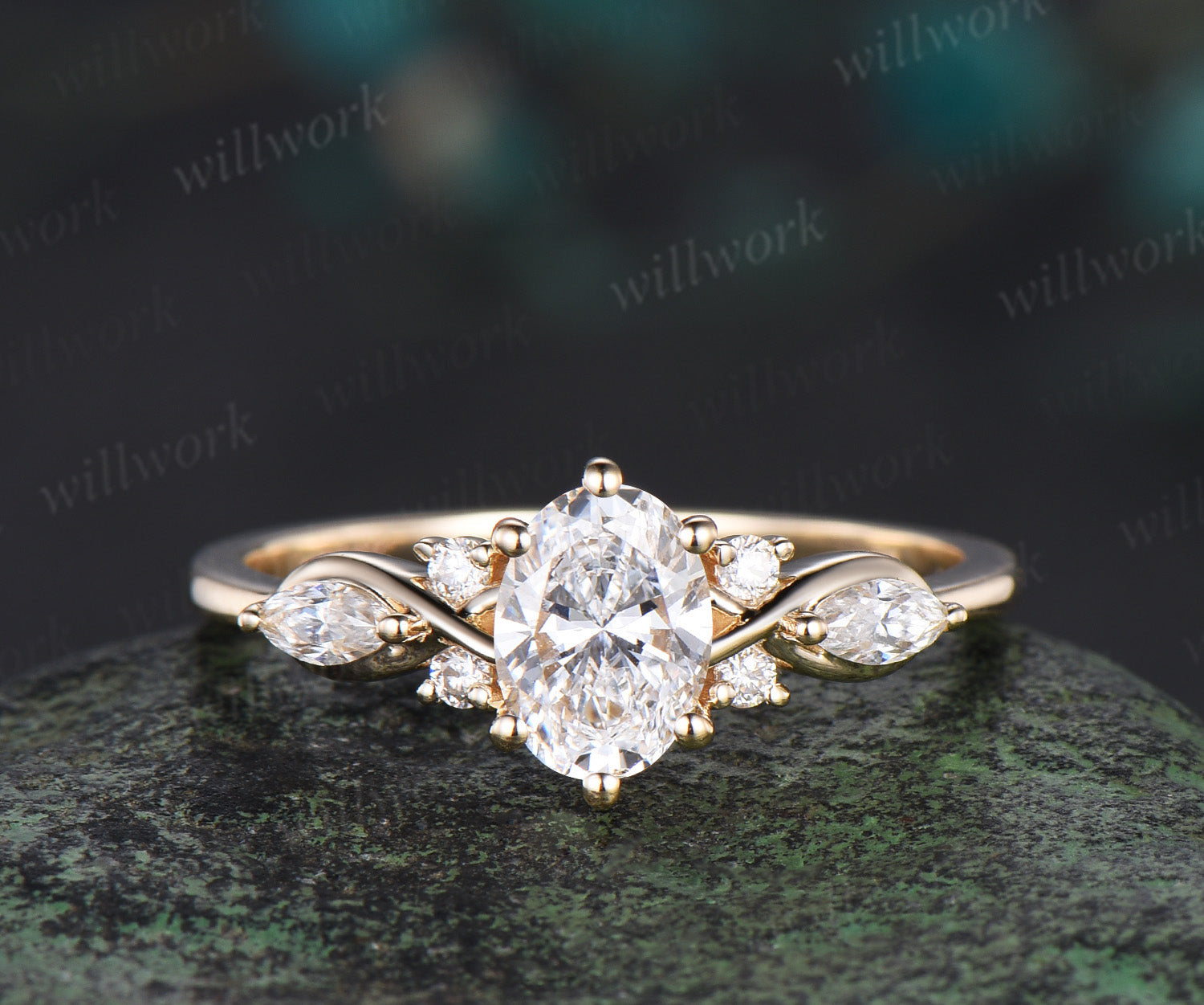 Oval Lab Grown Diamond Engagement Ring Set yellow gold IGI Certificate Diamond Bridal Ring Set 6 prong Unique Alternative Diamond Ring